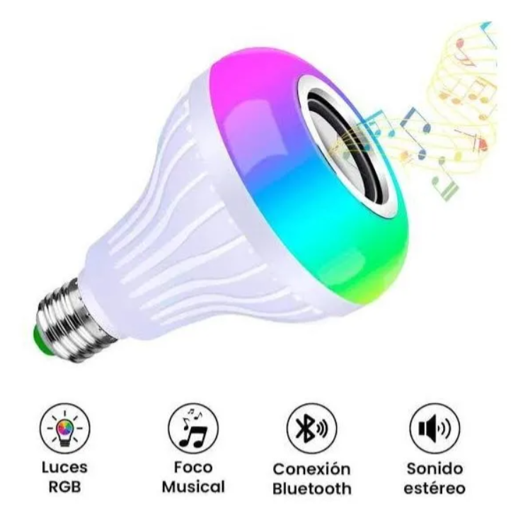 Foco LED Bluetooth RGB con Parlante – Control Remoto + Luz Multicolor