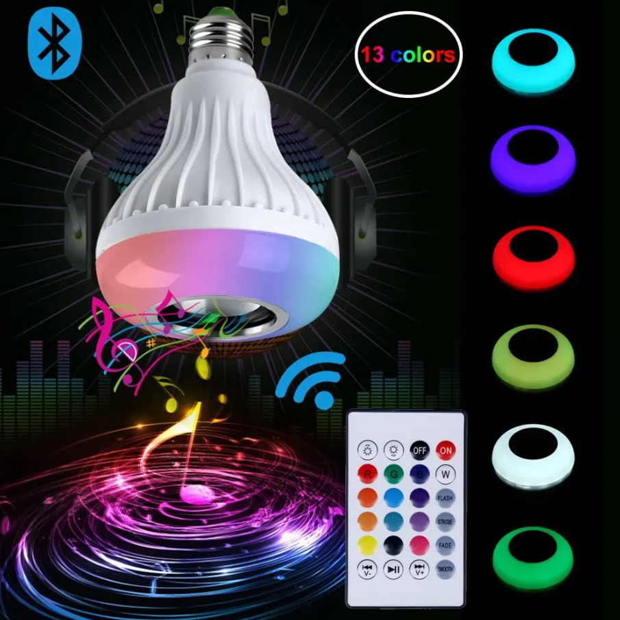 Foco LED Bluetooth RGB con Parlante – Control Remoto + Luz Multicolor