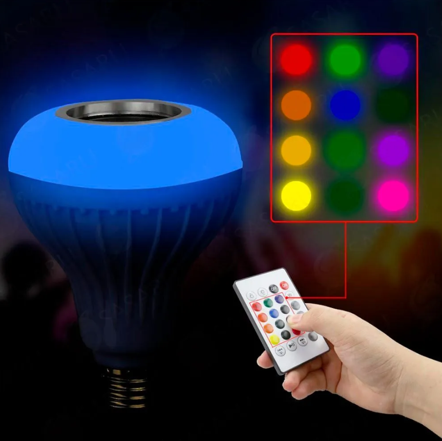 Foco LED Bluetooth RGB con Parlante – Control Remoto + Luz Multicolor